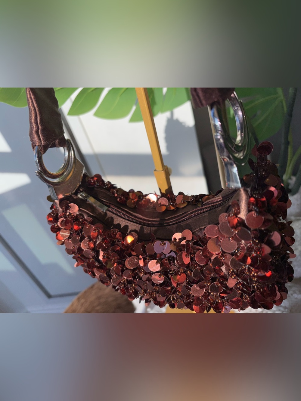 Vintage Y2K ALDO Brown Sequin Paillette Bow Shoulder Bag 2000s - Picture 8 of 11